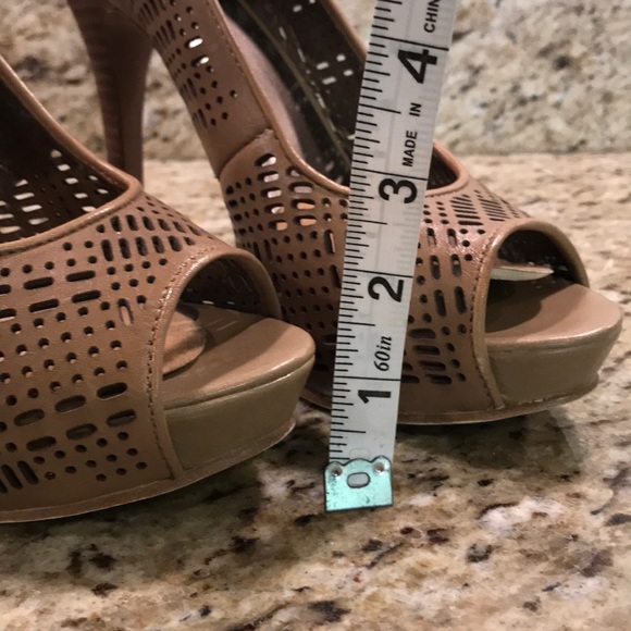 Eva & Zoe - Tan Laser Etched Peep Toe Heels - Picture 7 of 7